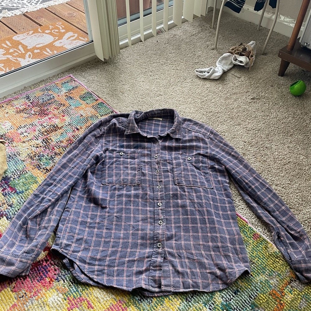 PacSun Navy and Red Plaid Flannel Shirt
